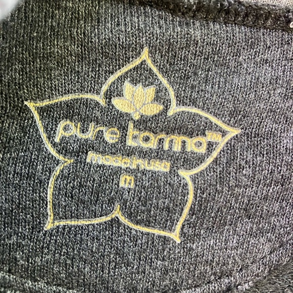 Pure karma open yoga wrap top camo trim grey pullover ladies shirt size medium - Picture 3 of 13